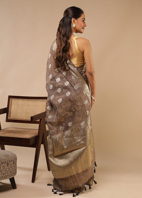 Grey Tissue Silk Saree With Blouse Piece