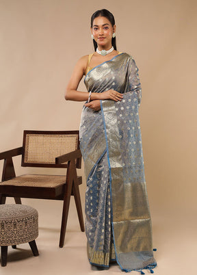Grey Tissue Silk Saree With Blouse Piece