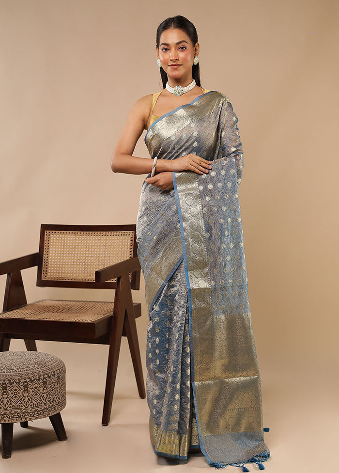 Grey Tissue Silk Saree With Blouse Piece