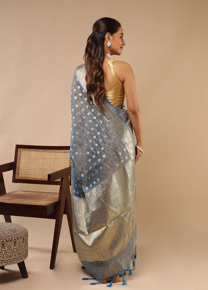 Grey Tissue Silk Saree With Blouse Piece
