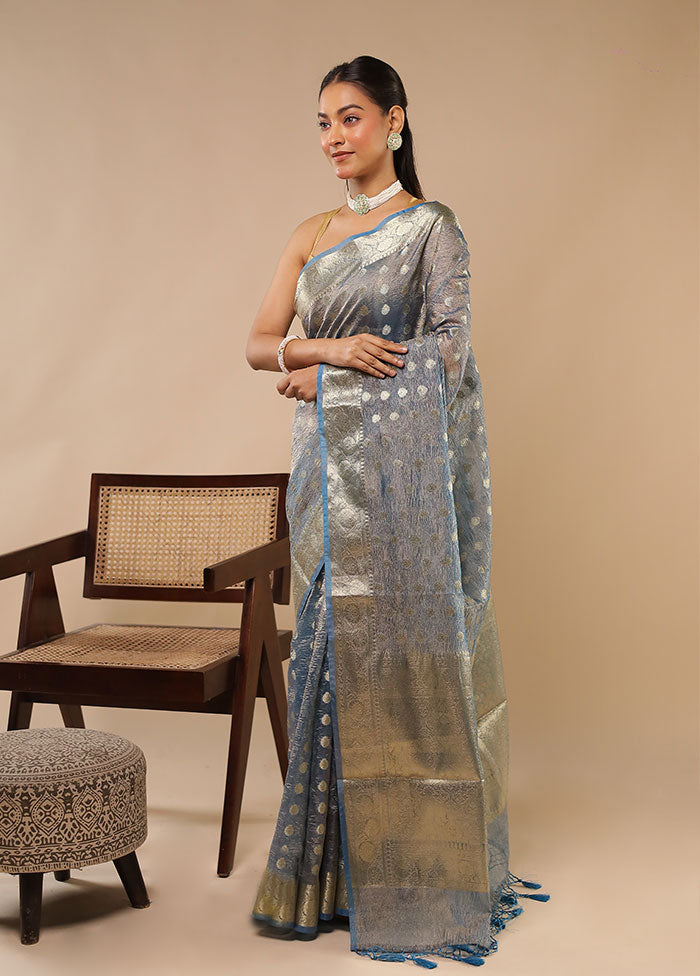 Grey Tissue Silk Saree With Blouse Piece