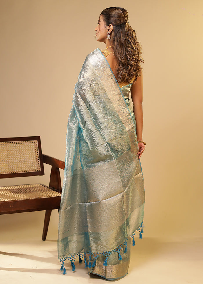 Blue Tissue Silk Saree With Blouse Piece