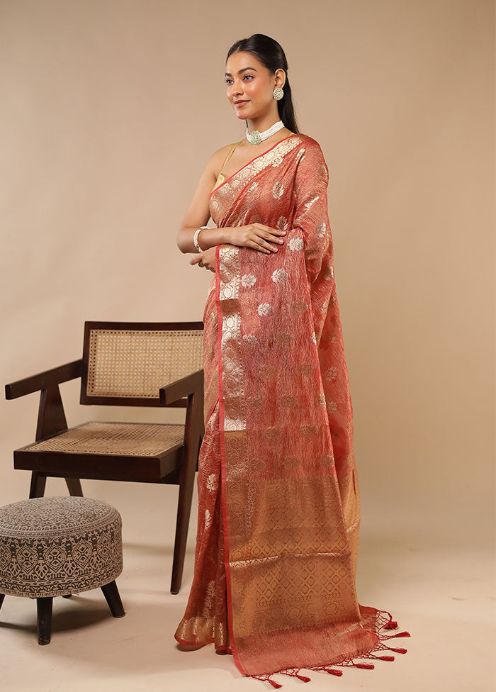 Rust Tissue Silk Saree With Blouse Piece