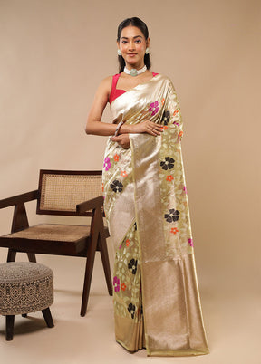 Cream Handloom Tissue Pure Silk Saree With Blouse Piece