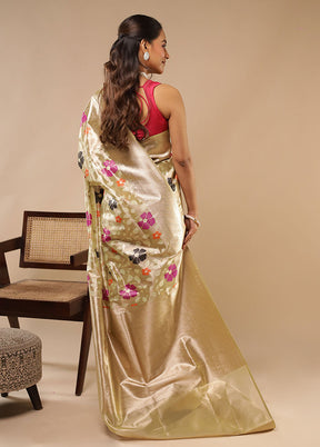 Cream Handloom Tissue Pure Silk Saree With Blouse Piece