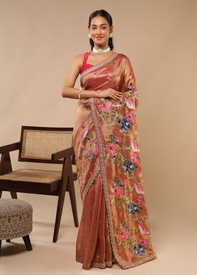 Rust Tissue Silk Saree With Blouse Piece