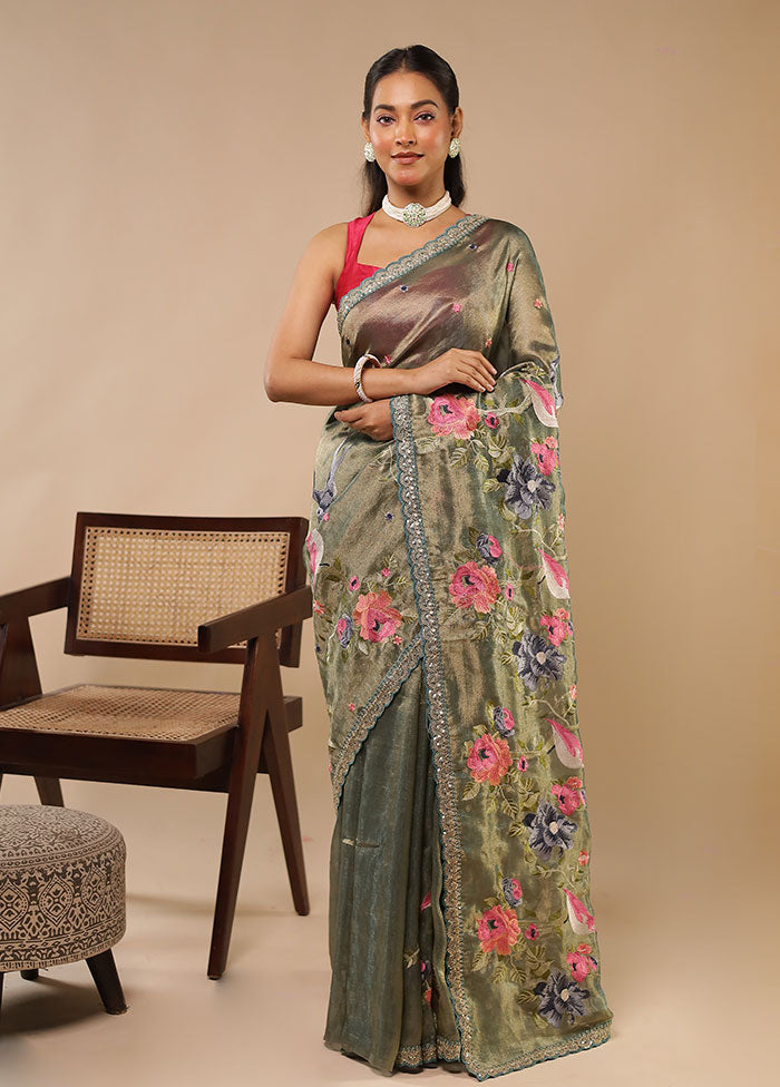 Multicolor Tissue Silk Saree With Blouse Piece