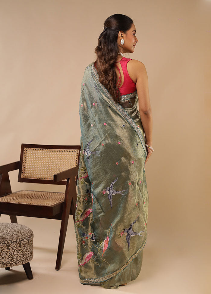 Multicolor Tissue Silk Saree With Blouse Piece