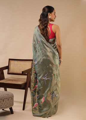Multicolor Tissue Silk Saree With Blouse Piece