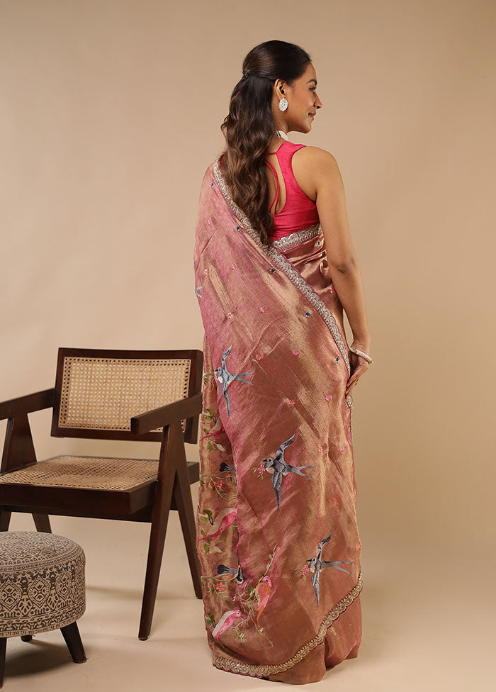 Peach Tissue Silk Saree With Blouse Piece
