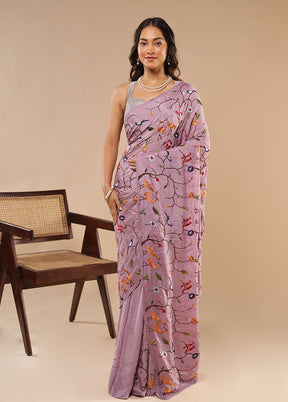 Ghee Ka Diya Duo – Multicolor Tanchoi & Purple Chiffon Sarees