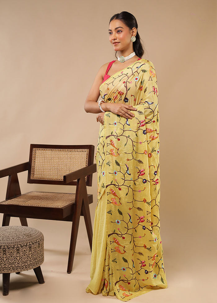 Multicolor Chiffon Silk Saree With Blouse Piece
