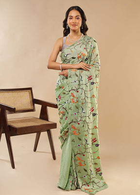 Pearl Prabhat Duo – Cream Dupion Silk & Green Chiffon Sarees