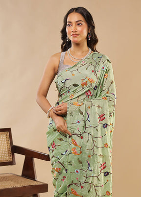 Pearl Prabhat Duo – Cream Dupion Silk & Green Chiffon Sarees