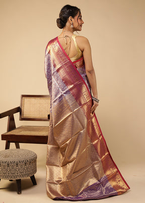 Blue Kanjivaram Silk Saree With Blouse Piece