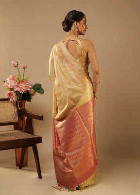 Cream Kanjivaram Silk Saree With Blouse Piece