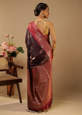 Maroon Kanjivaram Silk Saree With Blouse Piece
