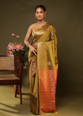 Yellow Kanjivaram Silk Saree With Blouse Piece