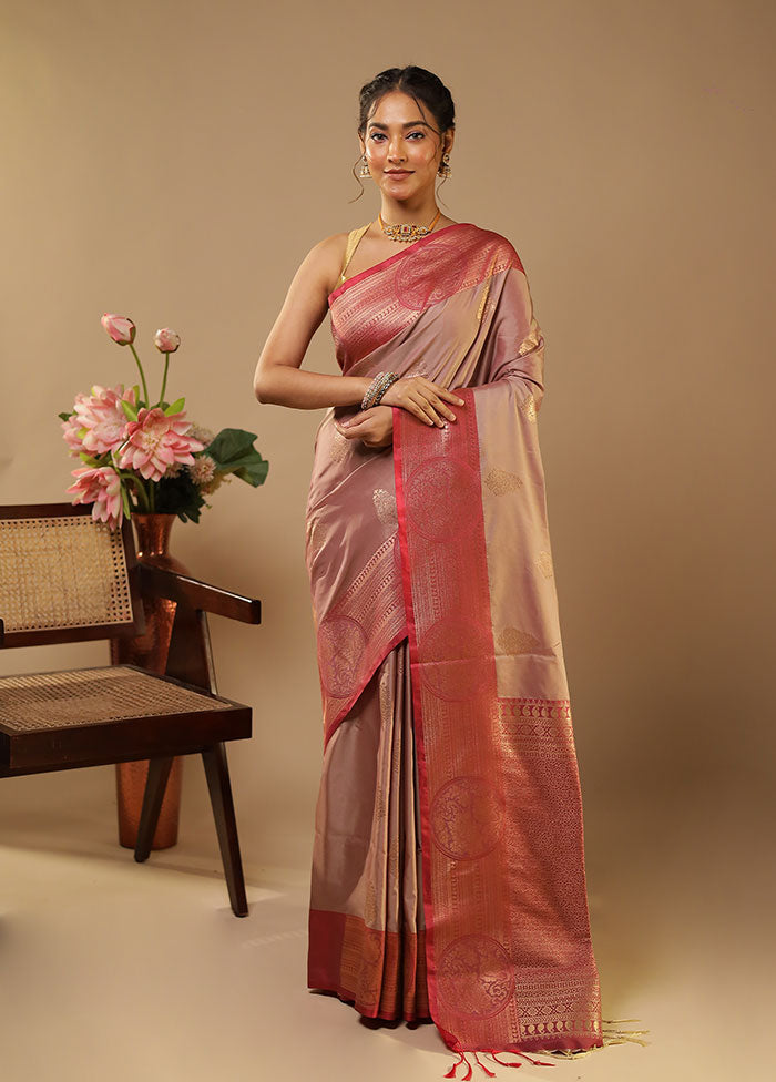 Peach Kanjivaram Silk Saree With Blouse Piece