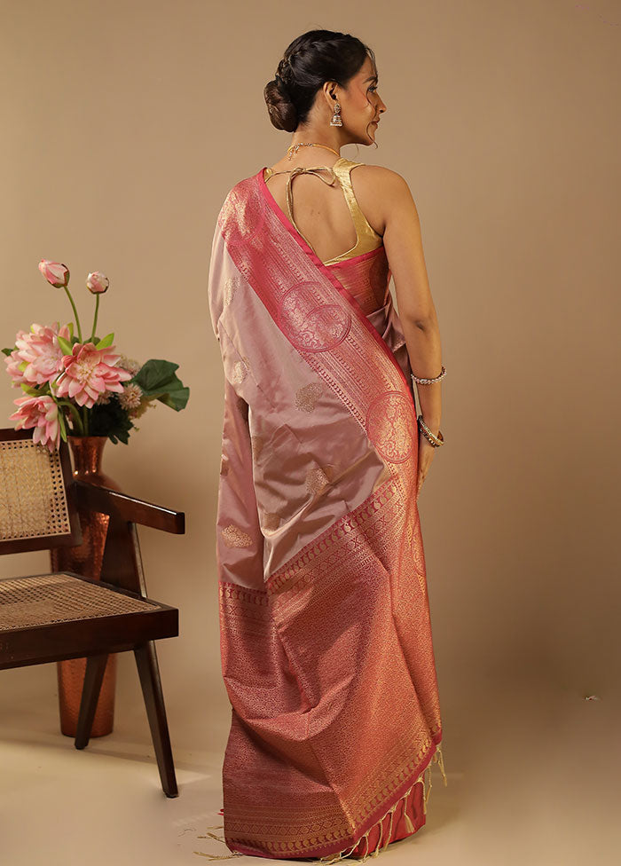 Peach Kanjivaram Silk Saree With Blouse Piece