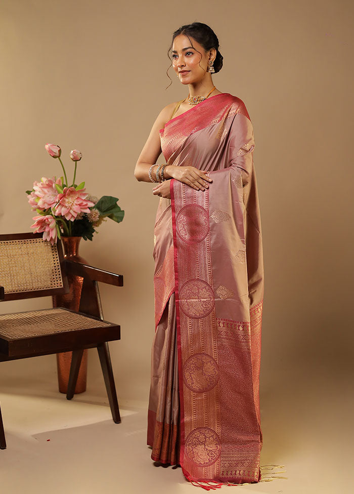 Peach Kanjivaram Silk Saree With Blouse Piece