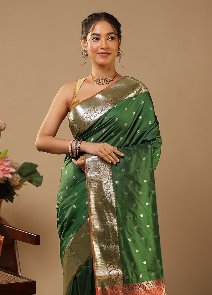 Green Kanjivaram Silk Saree With Blouse Piece