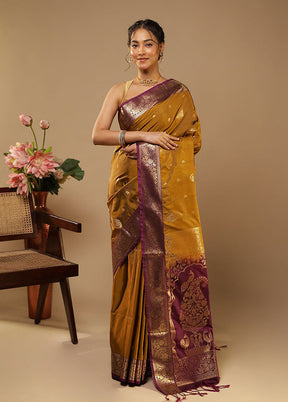 Yellow Kanjivaram Silk Saree With Blouse Piece