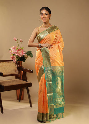Orange Kanjivaram Silk Saree With Blouse Piece