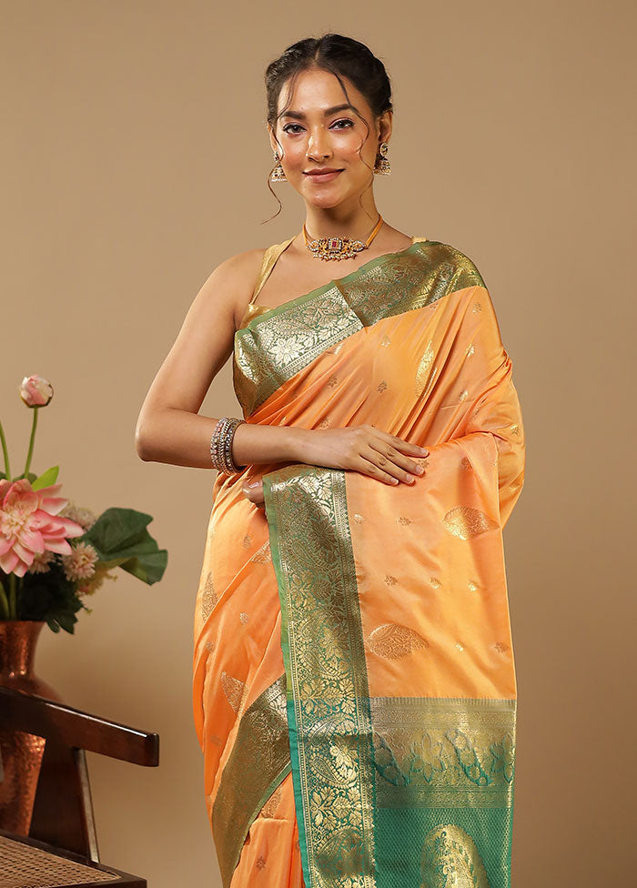 Peach Kanjivaram Silk Saree With Blouse Piece