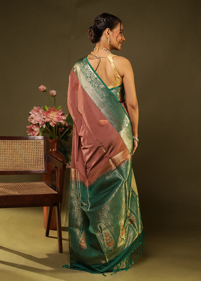 Brown Kanjivaram Silk Saree With Blouse Piece