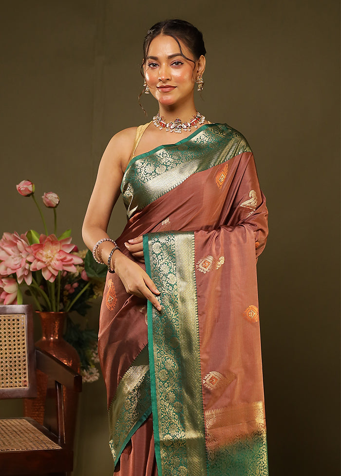 Brown Kanjivaram Silk Saree With Blouse Piece