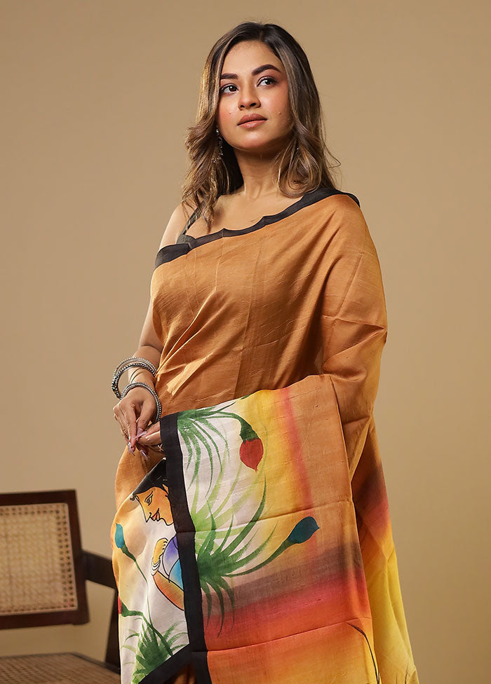 Multicolor Printed Pure Silk Saree Without Blouse Piece