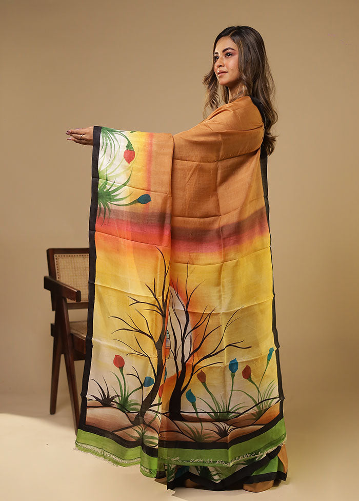 Multicolor Printed Pure Silk Saree Without Blouse Piece