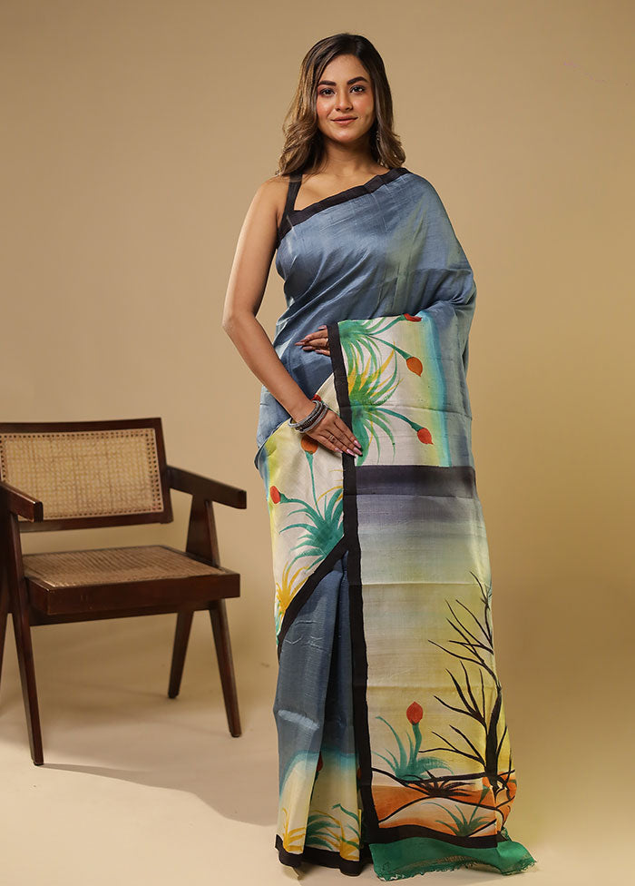 Multicolor Printed Pure Silk Saree With Blouse Piece