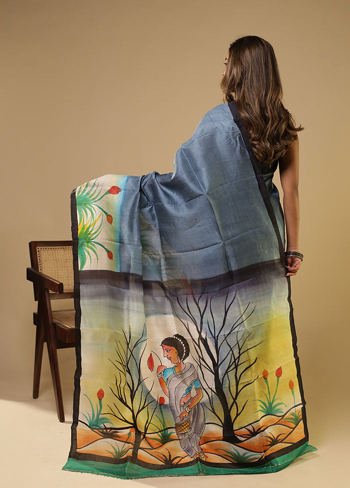 Multicolor Printed Pure Silk Saree With Blouse Piece