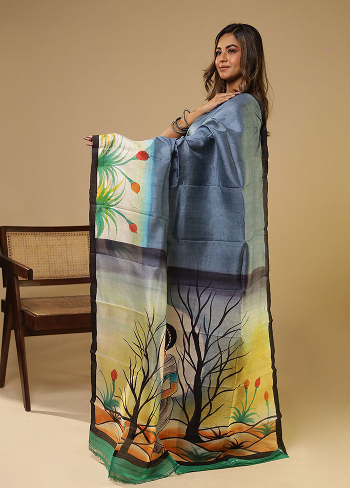 Multicolor Printed Pure Silk Saree With Blouse Piece