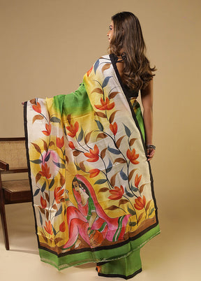 Multicolor Printed Pure Silk Saree With Blouse Piece