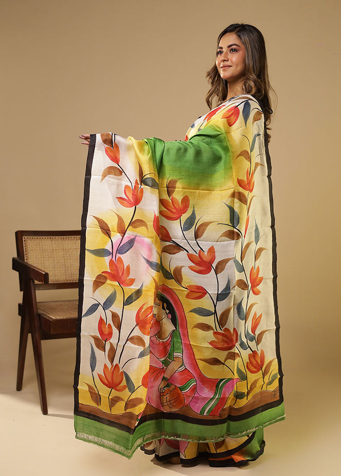 Multicolor Printed Pure Silk Saree With Blouse Piece