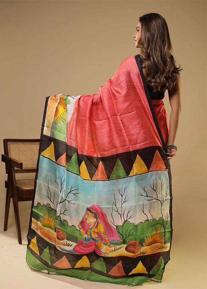 Multicolor Printed Pure Silk Saree With Blouse Piece