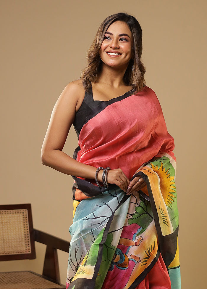 Multicolor Printed Pure Silk Saree Without Blouse Piece