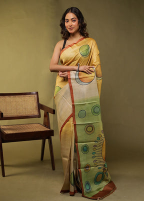 Multicolor Handloom Tussar Pure Silk Saree With Blouse Piece
