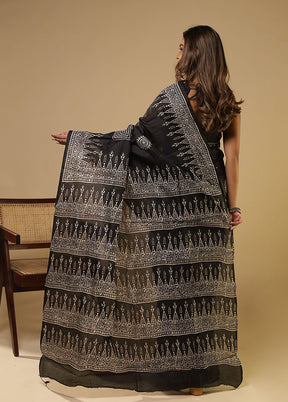 Black Printed Pure Silk Saree Without Blouse Piece