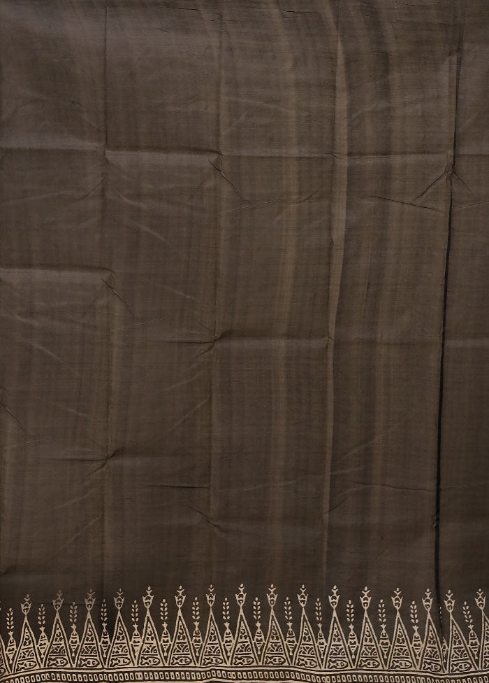 Black Printed Pure Silk Saree With Blouse Piece