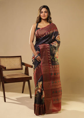 Rust Handloom Tussar Pure Silk Saree With Blouse Piece