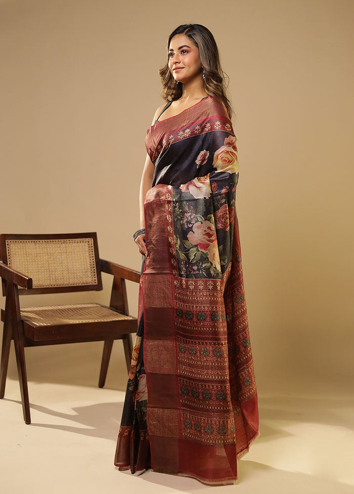 Rust Handloom Tussar Pure Silk Saree With Blouse Piece