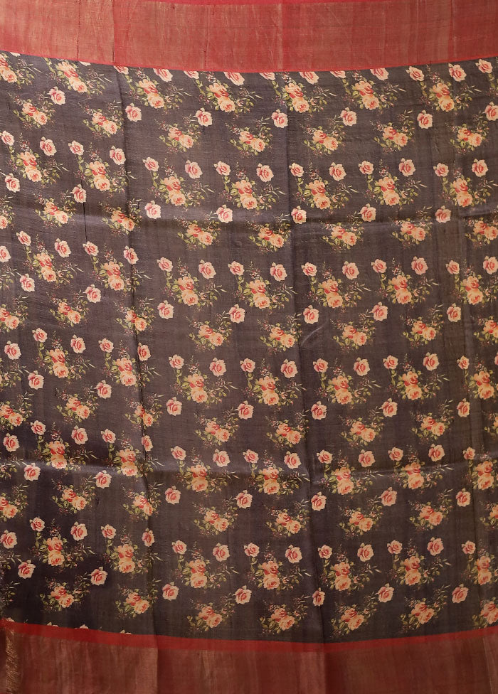 Rust Handloom Tussar Pure Silk Saree With Blouse Piece