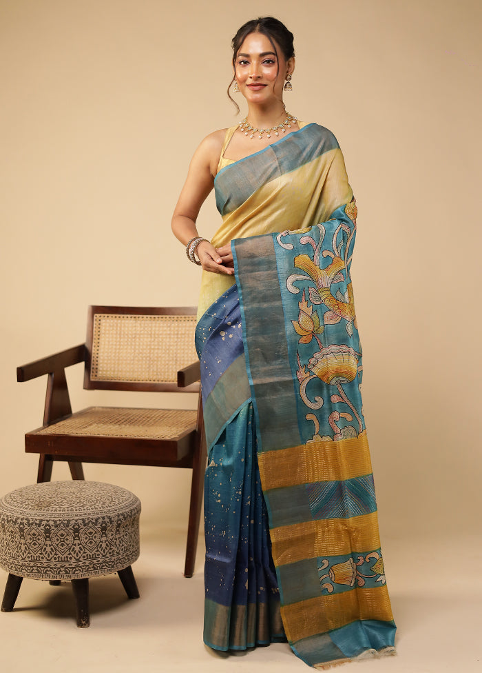 Multicolor Handloom Tussar Pure Silk Saree With Blouse Piece