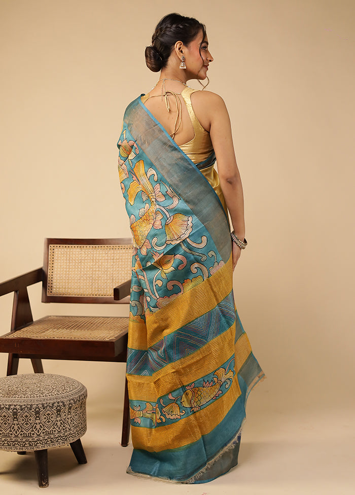 Multicolor Handloom Tussar Pure Silk Saree With Blouse Piece
