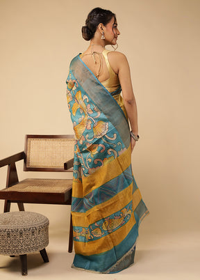 Multicolor Handloom Tussar Pure Silk Saree With Blouse Piece