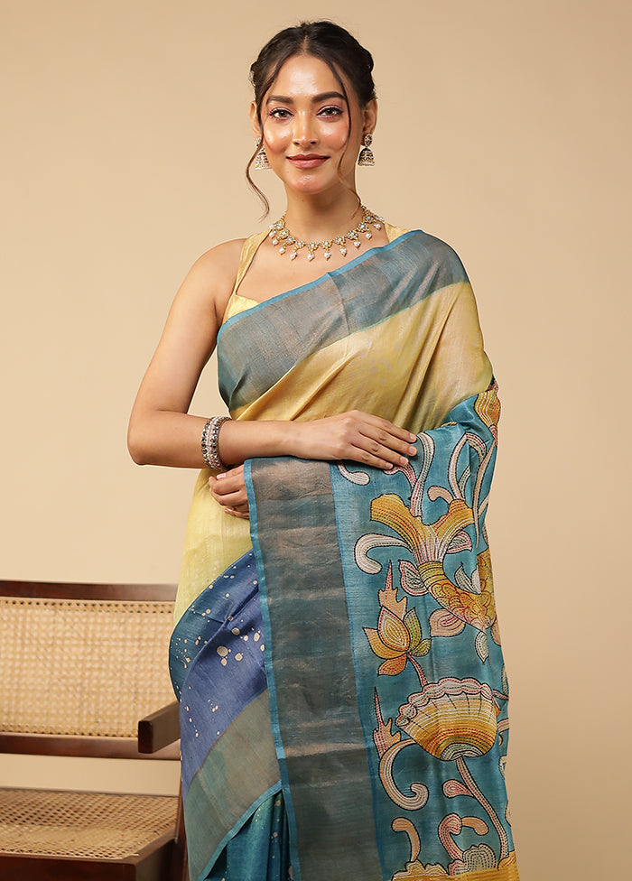 Multicolor Handloom Tussar Pure Silk Saree With Blouse Piece